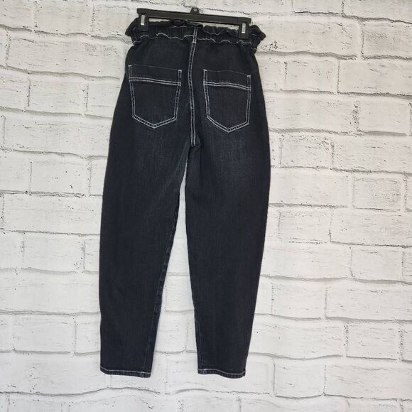 Something Navy Paperbag Waistbag Straight Leg High Rise Denim Jeans Black Size 6 - Picture 7 of 12